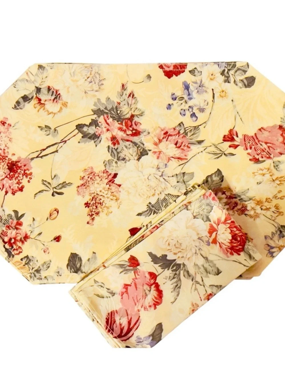 Liz Claiborne Floral Linen Set Placemats Napkins Rambling Rose Cottagecore Vtg